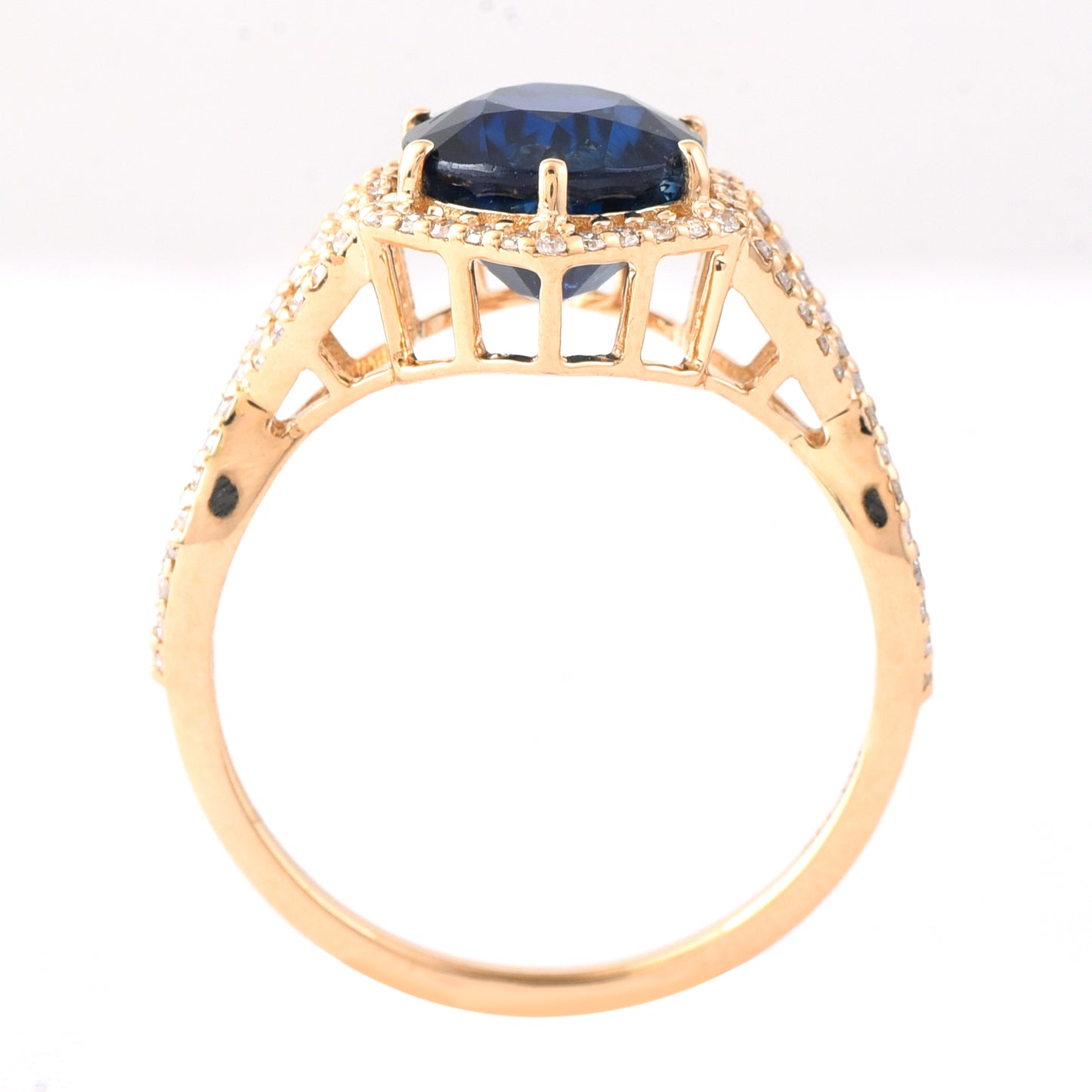 3.19 Ct Round Mixed Cut Natural Sapphire 14K Gold Ring