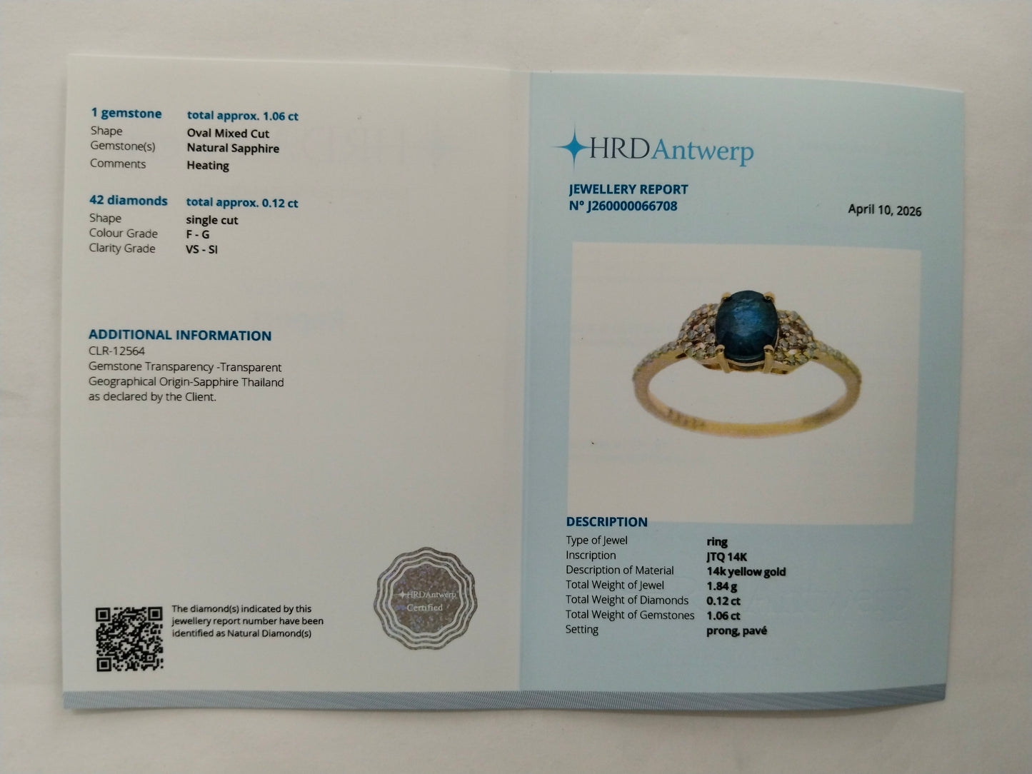 1.18 Ct Oval Mixed Cut Natural Sapphire 14K Gold Ring