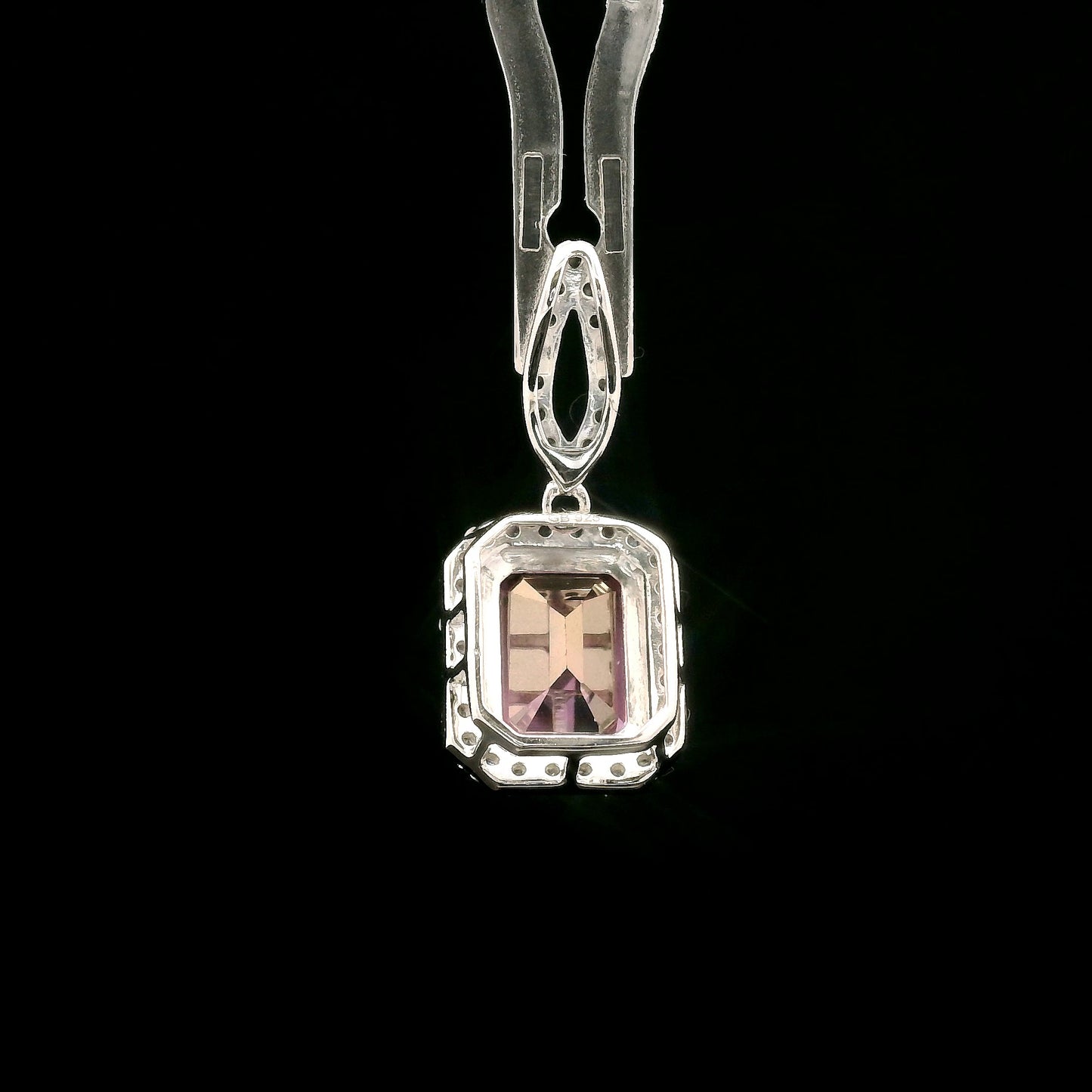 3.56 Ct Octagon Pink Topaz, White Zircon 925 Sterling Silver Pendant