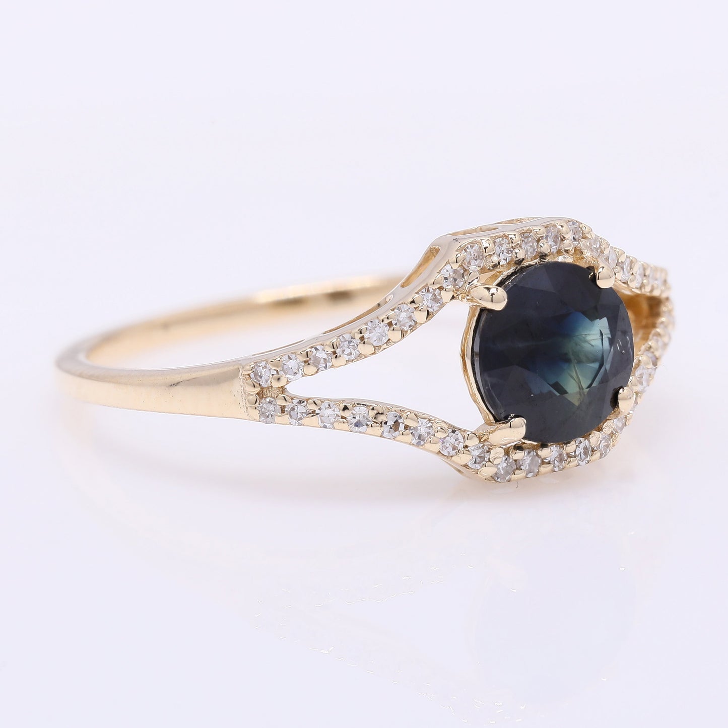1.29 Ct Round Mixed Cut Natural Sapphire 14K Gold Ring
