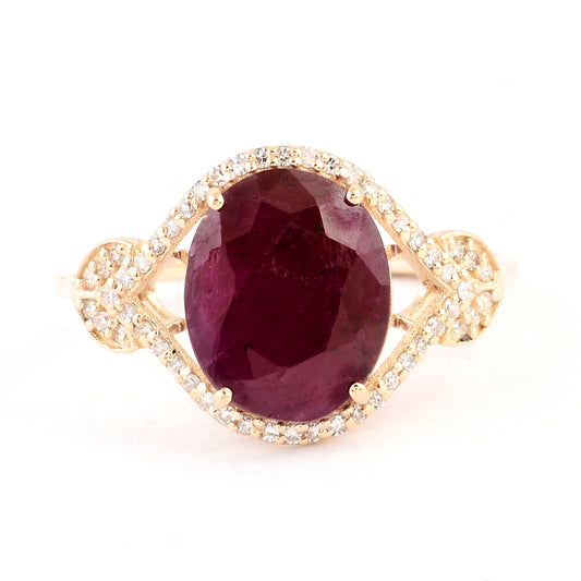 3.31 Ct Oval Mixed Cut Natural Corundum Ruby 14K Gold Ring