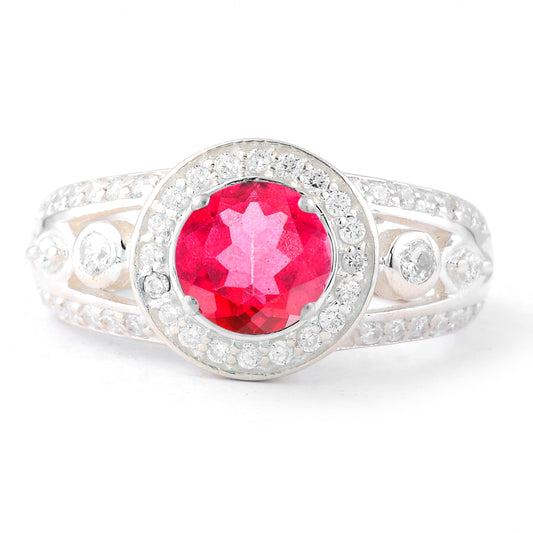 1.79 Ct Round Pink Topaz, Cubic Zirconia 925 Sterling Silver Ring
