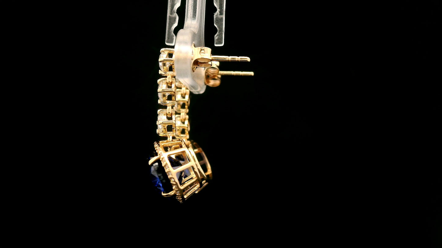 8.67 Ct Oval Lab Grown Blue Sapphire 14K Gold Earrings