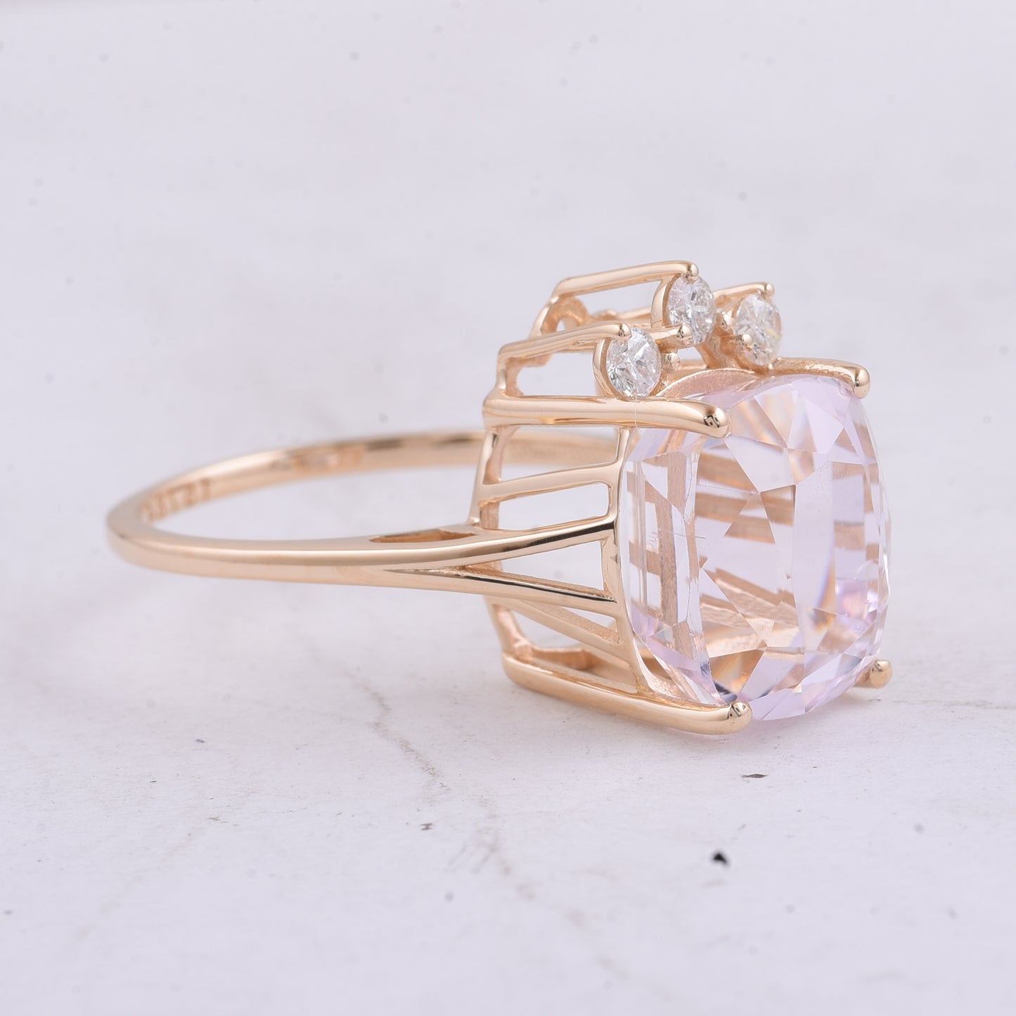 8.31 Ct Cushion Natural Kunzite 14K Gold Ring