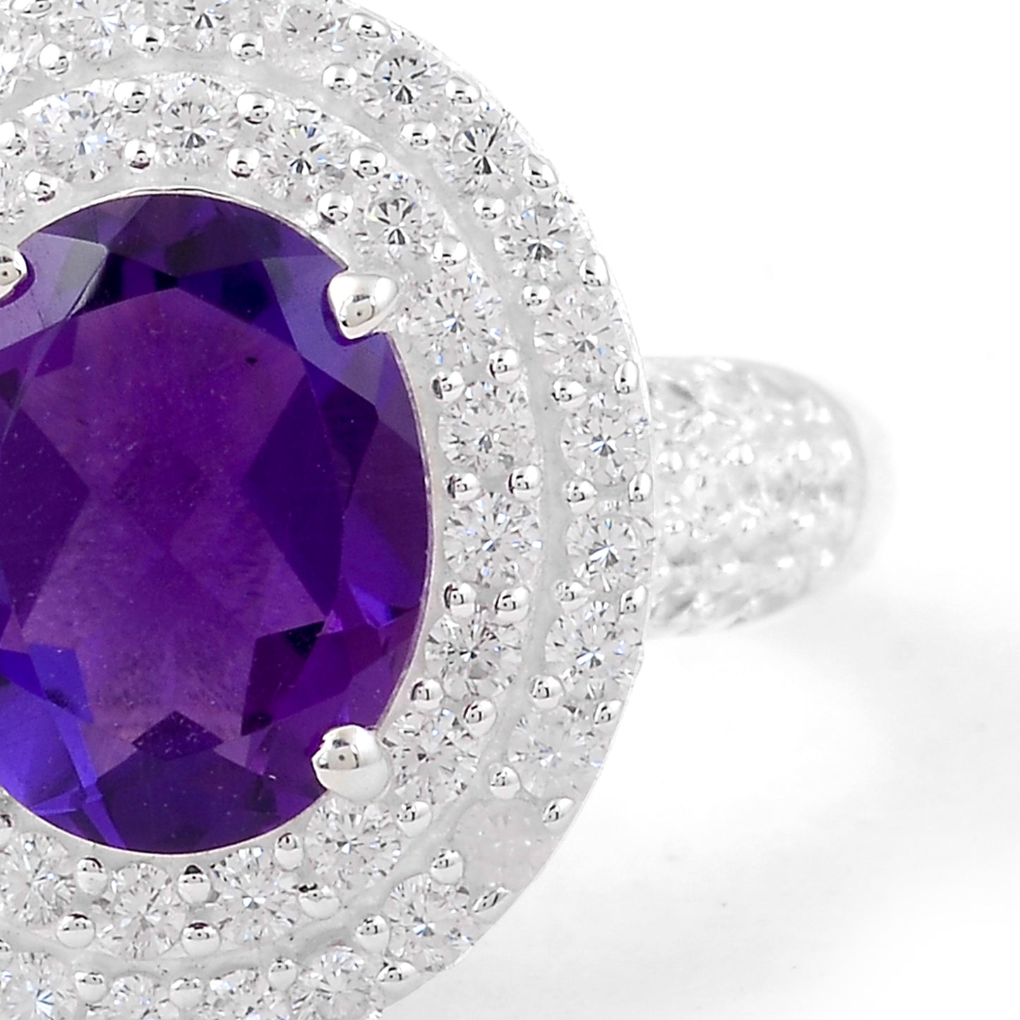 4.54 Ct Oval Created Amethyst, Cubic Zirconia 925 Sterling Silver Ring