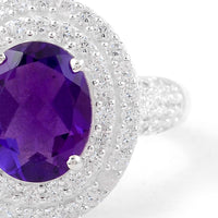 4.54 Ct Oval Created Amethyst, Cubic Zirconia 925 Sterling Silver Ring