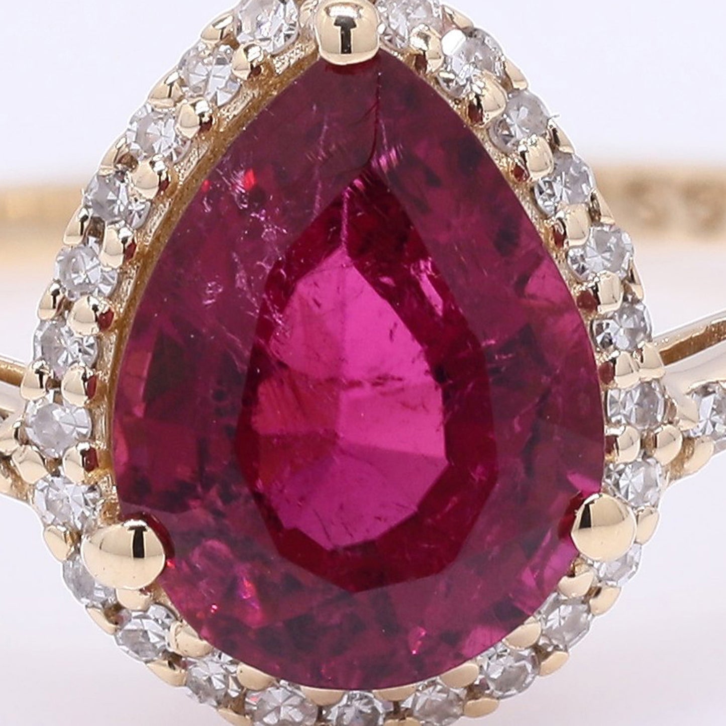 1.44 Ct Pear Mixed Cut Natural Rubellite 14K Gold Ring