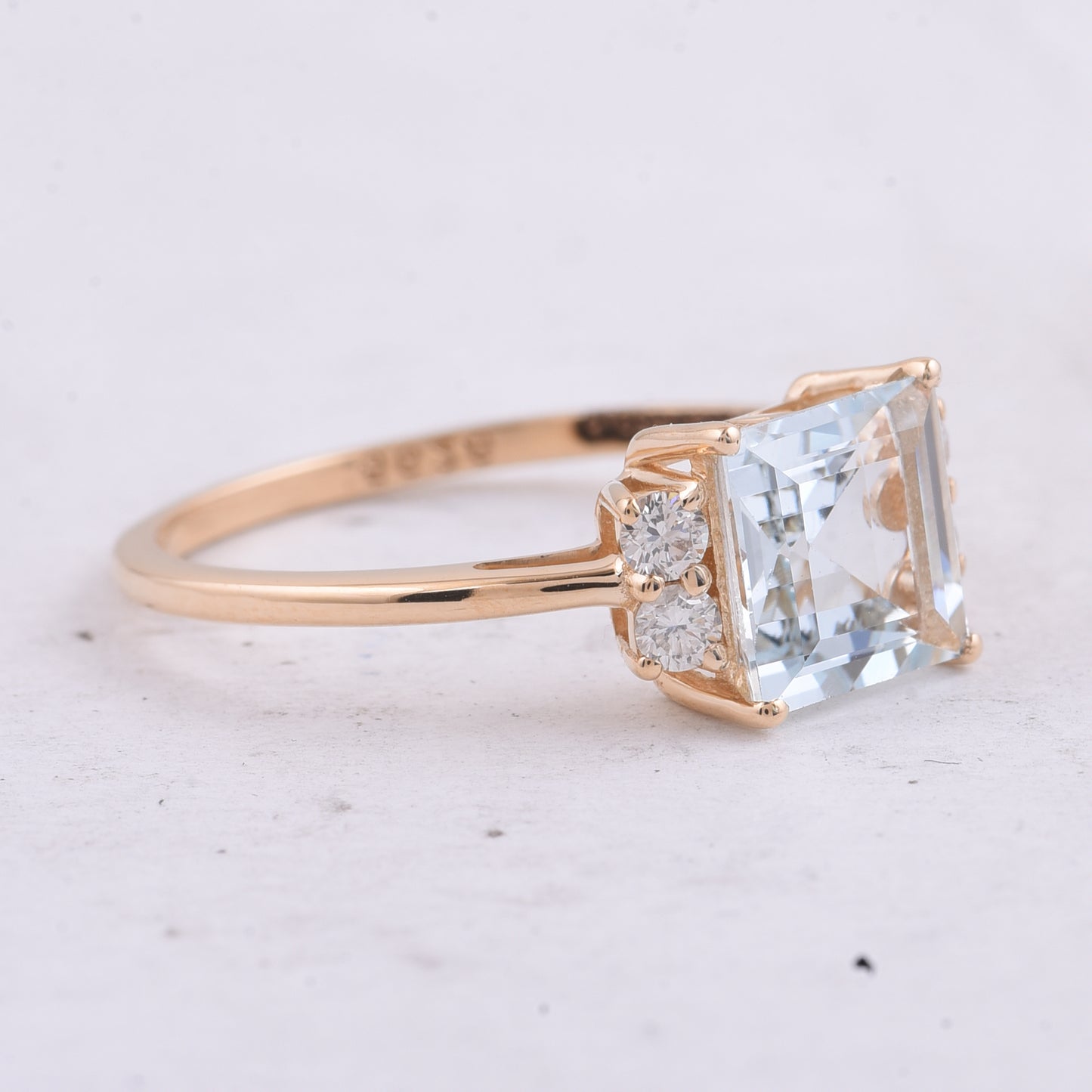 1.80 Ct Square Step Cut Natural Aquamarine 14K Gold Ring