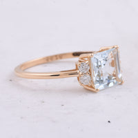 1.80 Ct Square Step Cut Natural Aquamarine 14K Gold Ring