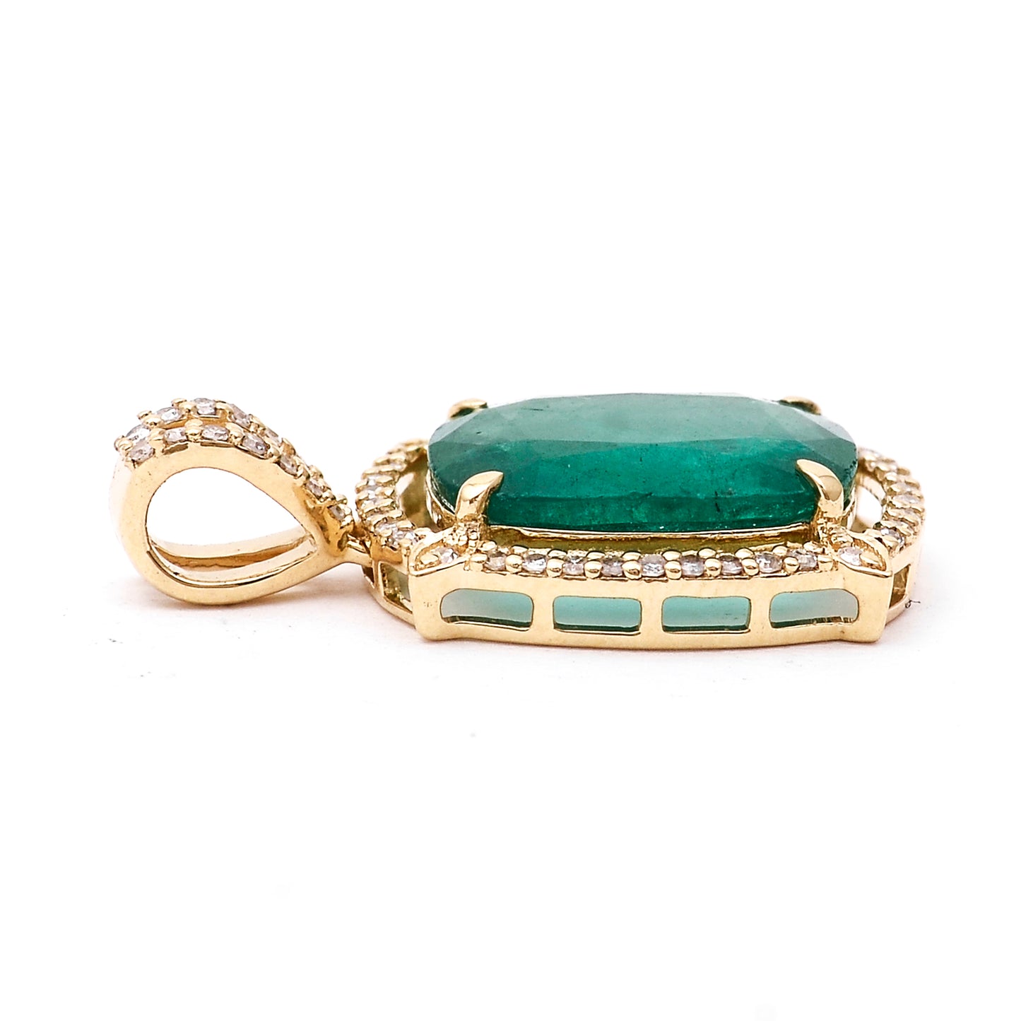 2.93 Ct Cushion Natural Emerald 14K Gold Pendant