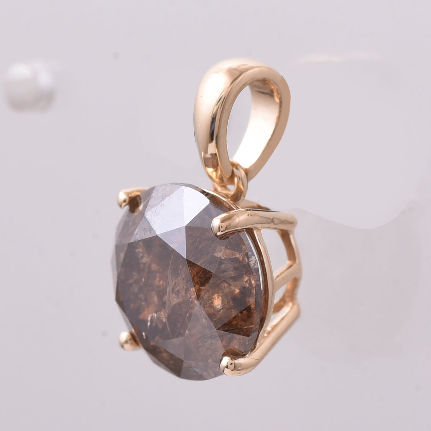 3.25 Ct Round Dark Brown Diamond 14K Gold Pendant
