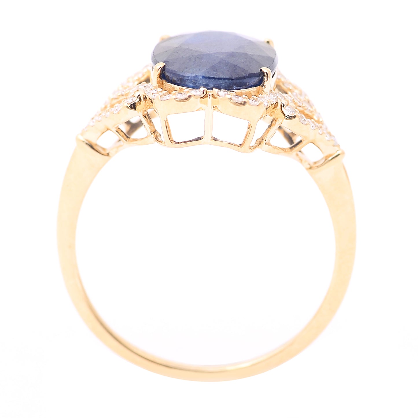 3.78 Ct Oval Mixed Cut Natural Sapphire 14K Gold Ring