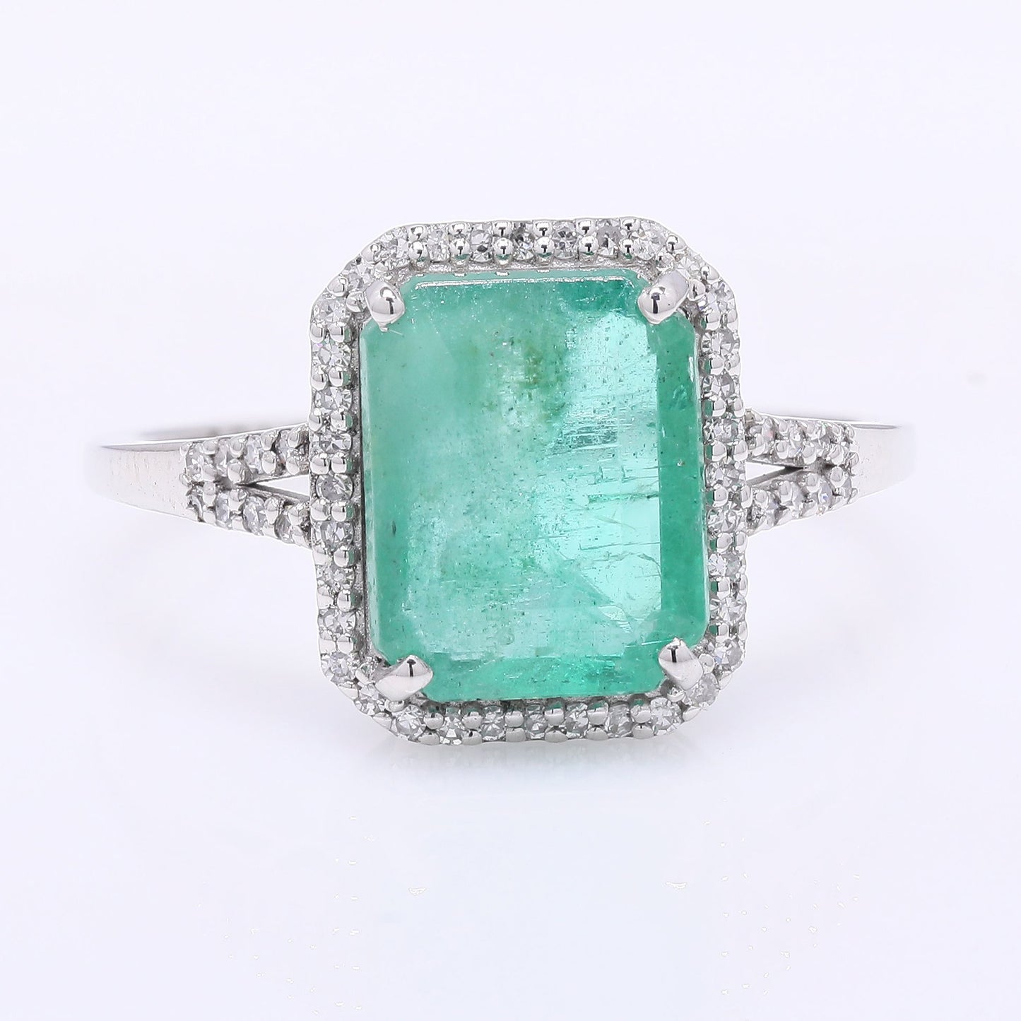 2.92 Ct Octagon Step Cut Natural Emerald 950 Platinum Ring