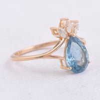 1.71 Ct Pear Natural Aquamarine 14K Gold Ring