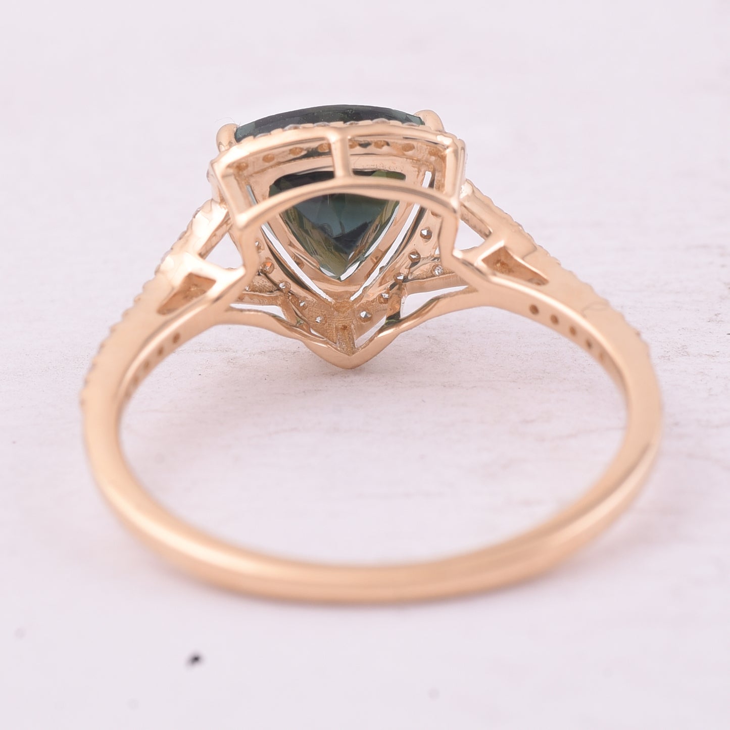 1.63 Ct Triangle Mixed Cut Natural Green Tourmaline 14K Gold Ring