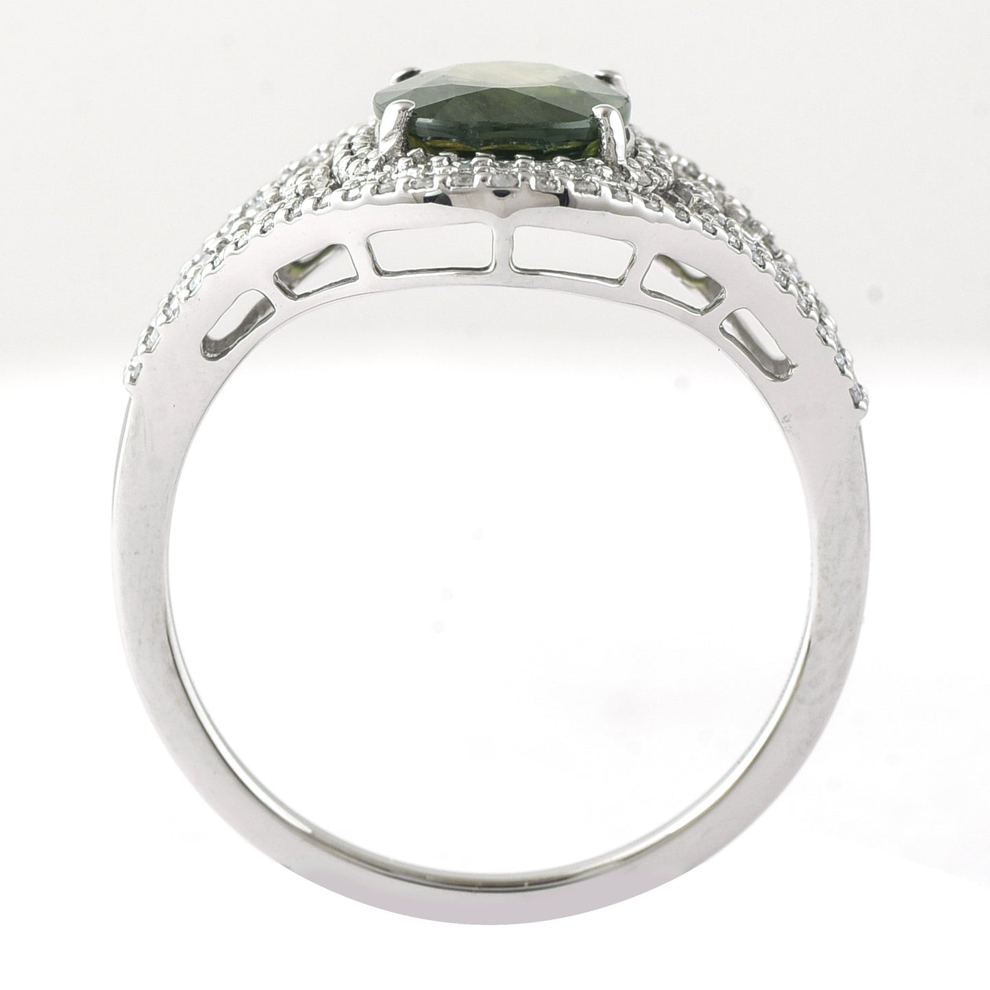 2.43 Ct Oval Mixed Cut Natural Green Sapphire 950 Platinum Ring