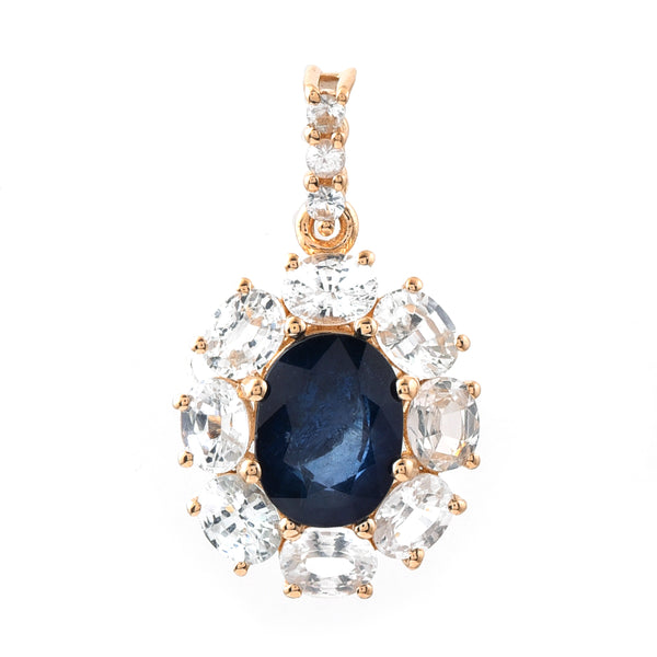 3.78 Ct Oval Mixed Cut Natural Sapphire 14K Gold Pendant
