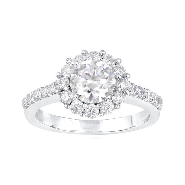 1.60 ct. t.w. Moissanite Halo Ring in Sterling Silver. Size 8