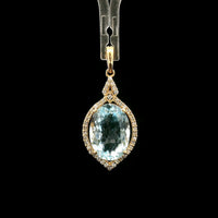 2.93 Ct Oval Mixed Cut Natural Aquamarine 14K Gold Pendant