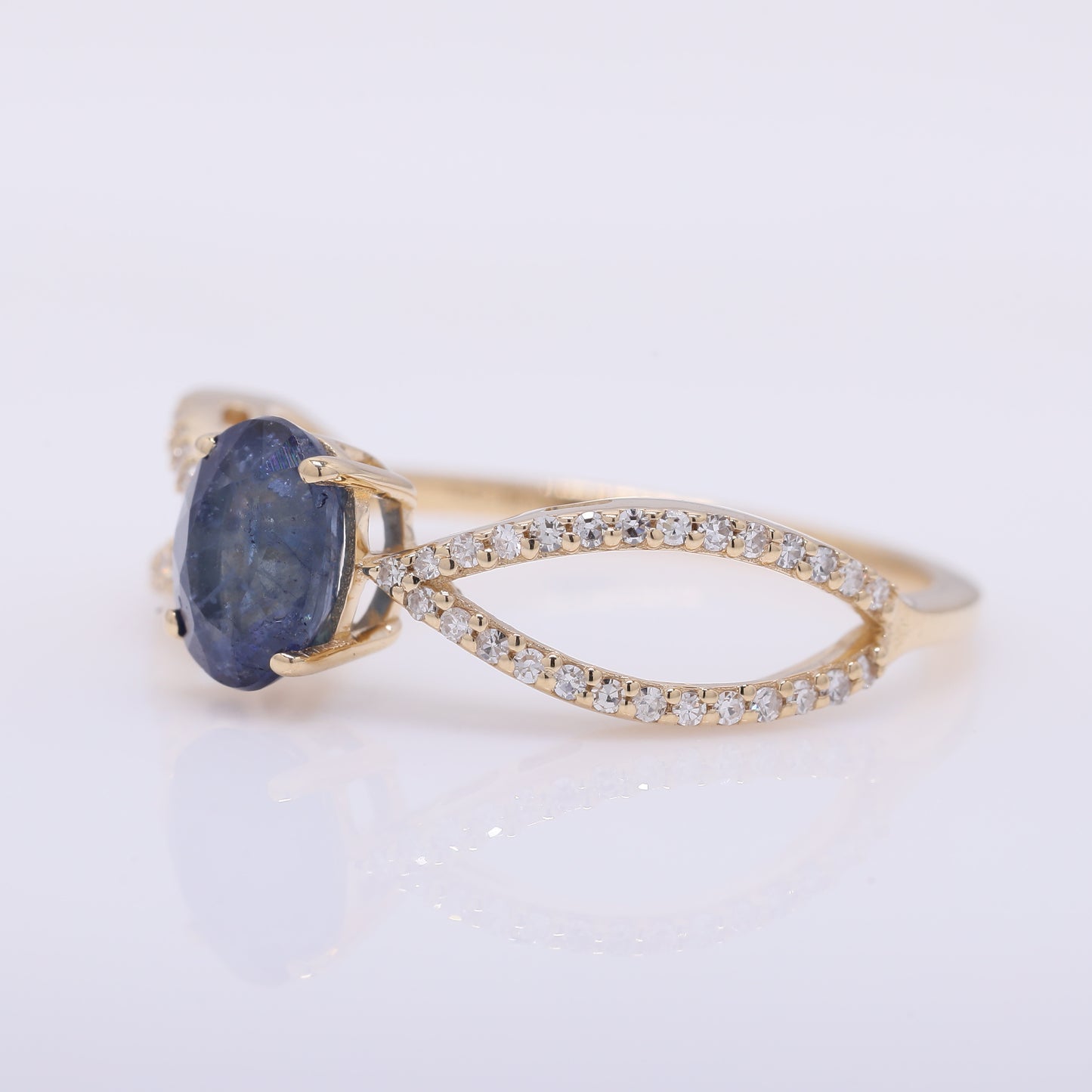 1.38 Ct Oval Mixed Cut Natural Sapphire 14K Gold Ring