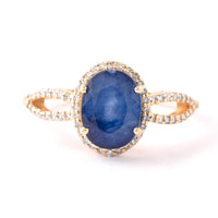 2.99 Ct Oval Mixed Cut Natural Sapphire 14K Gold Ring