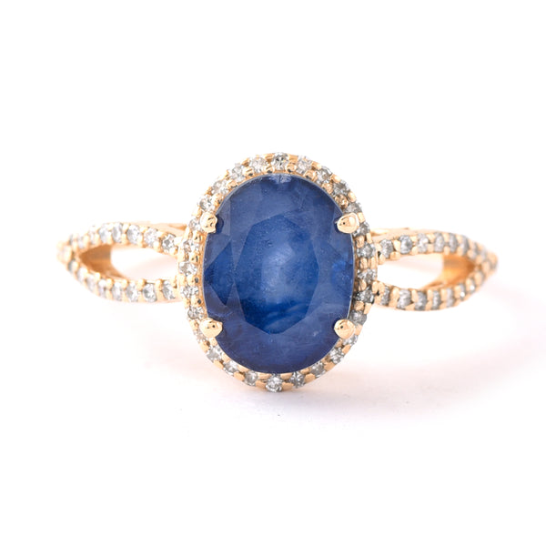 2.99 Ct Oval Mixed Cut Natural Sapphire 14K Gold Ring