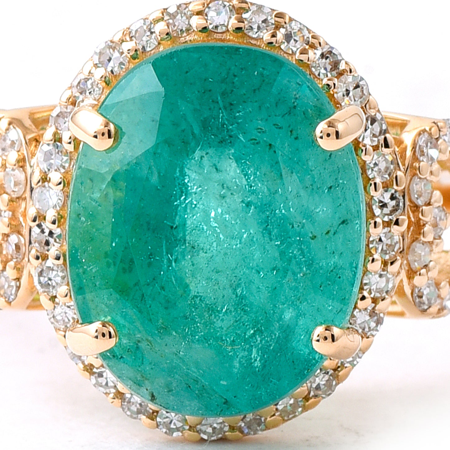 3.28 Ct Oval Mixed Cut Natural Emerald 14K Gold Ring