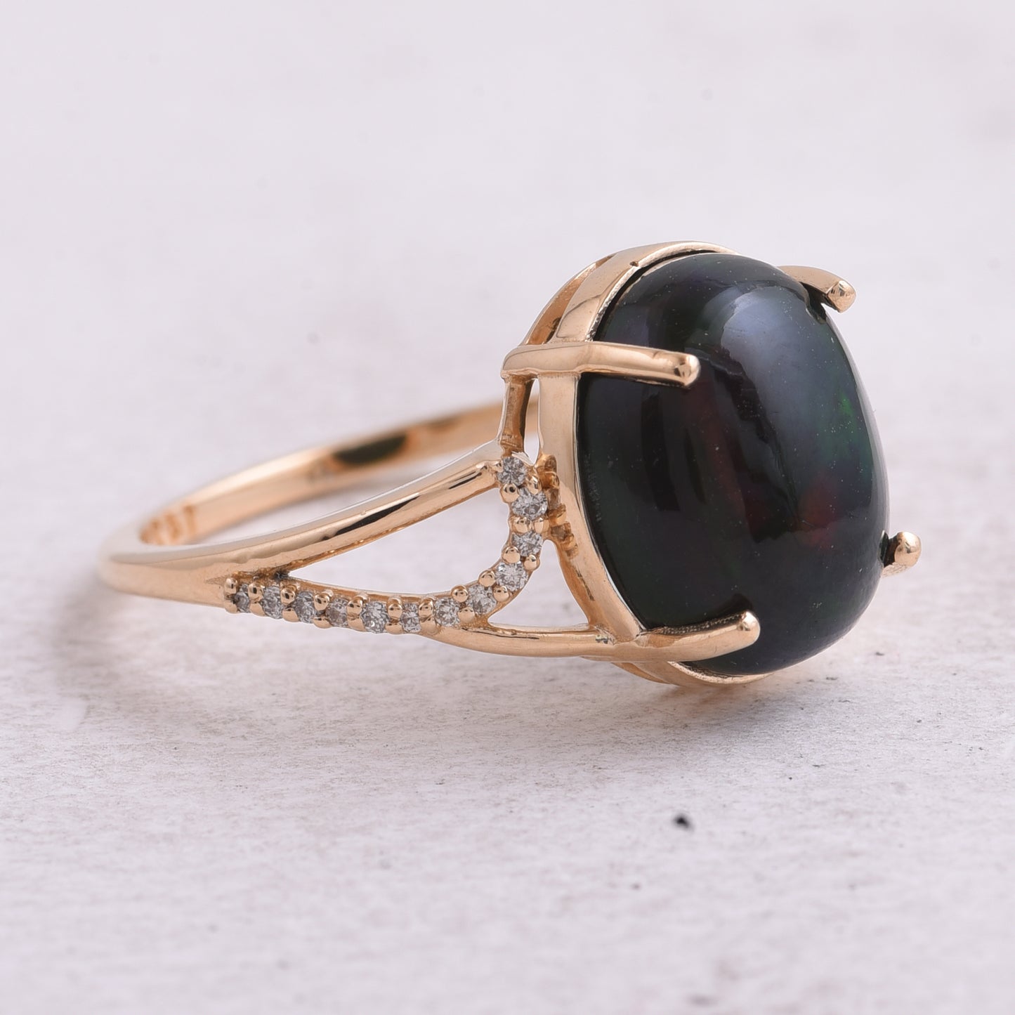 3.39 Ct Oval Cabochon Cut Natural Black Opal 14K Gold Ring