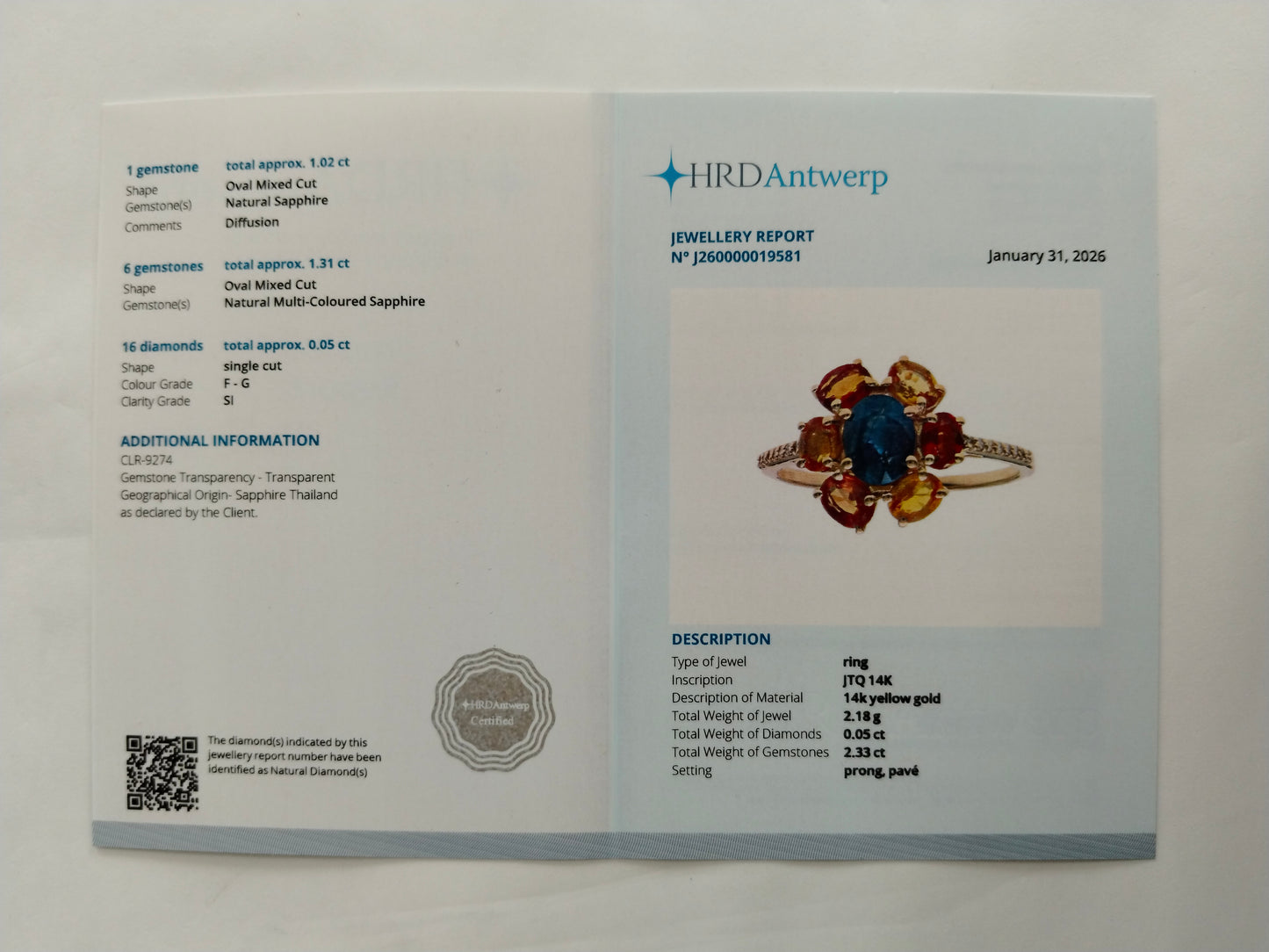 2.38 Ct Oval Mixed Cut Natural Sapphire 14K Gold Ring