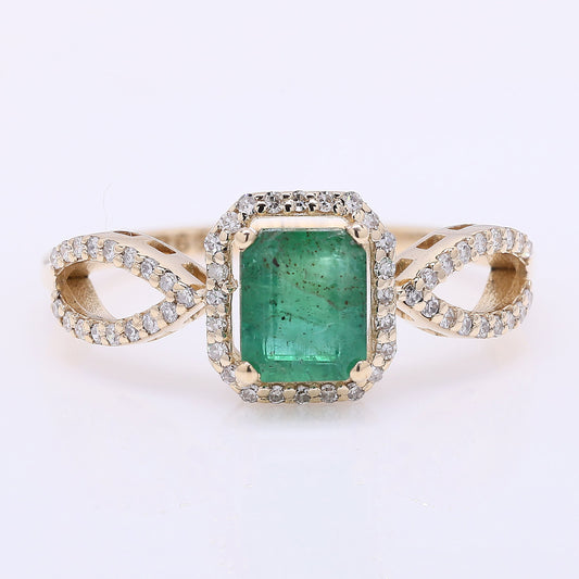 1.14 Ct Octagon Step Cut Natural Emerald 14K Gold Ring