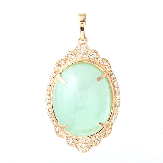 12.82 Ct Oval Cabochon Natural Beryl Emerald 14K Gold Pendant