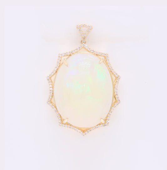 33.99 Ct Oval Cabochon Cut Natural Opal 14K Gold Pendant