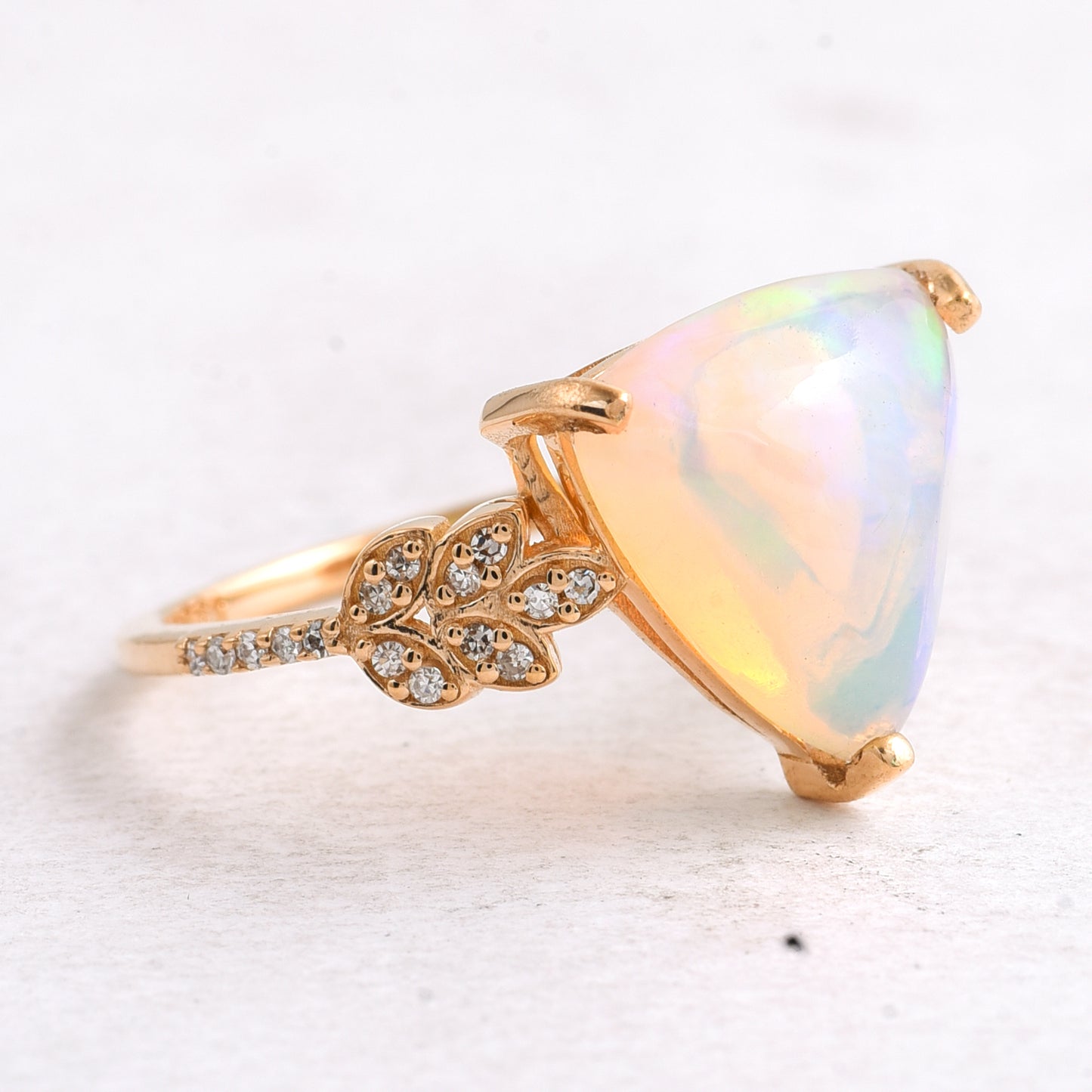2.71 Ct Triangle Cabochon Natural Opal 14K Gold Ring