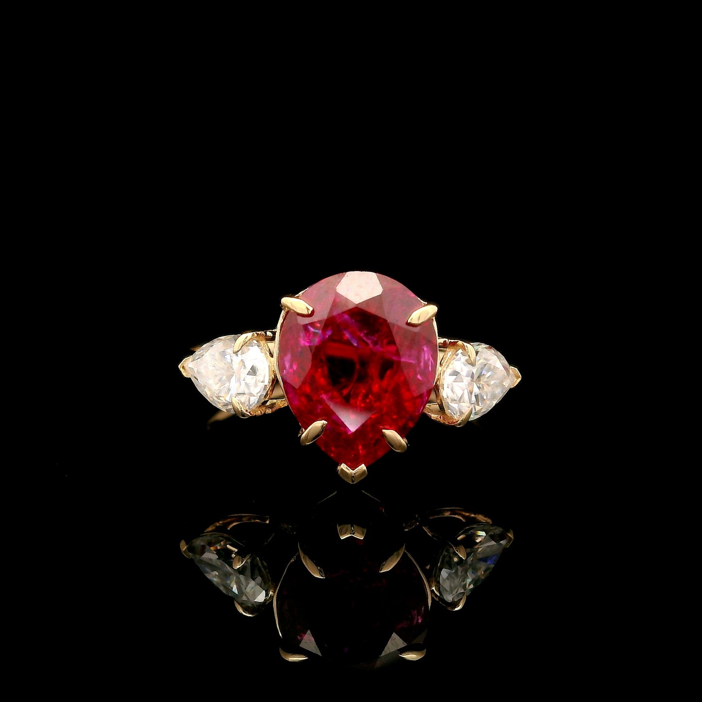 3.92 Ct Pear Mixed Cut Lab Grown Ruby 14K Gold Ring