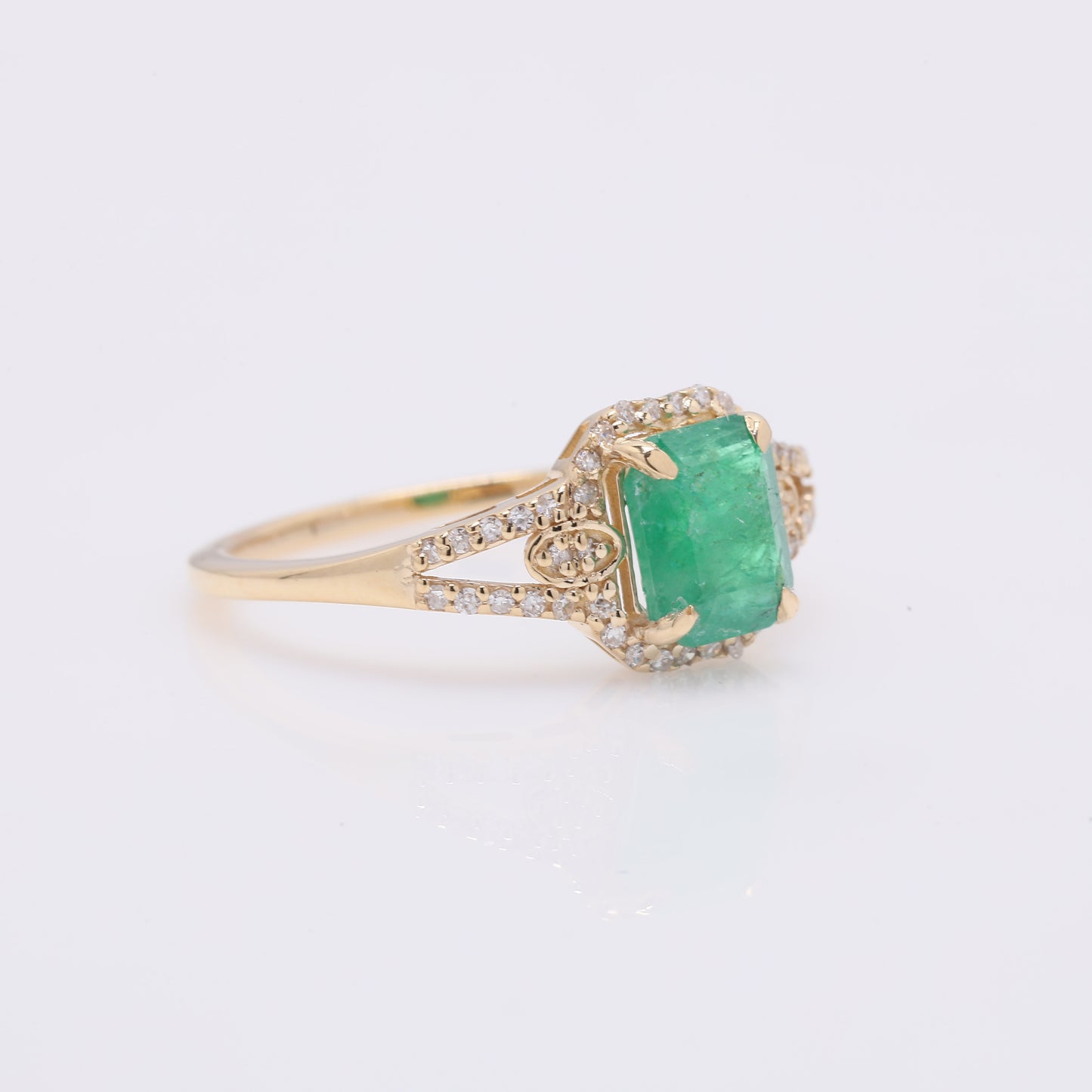 1.37 Ct Octagon Step Cut Natural Emerald 14K Gold Ring