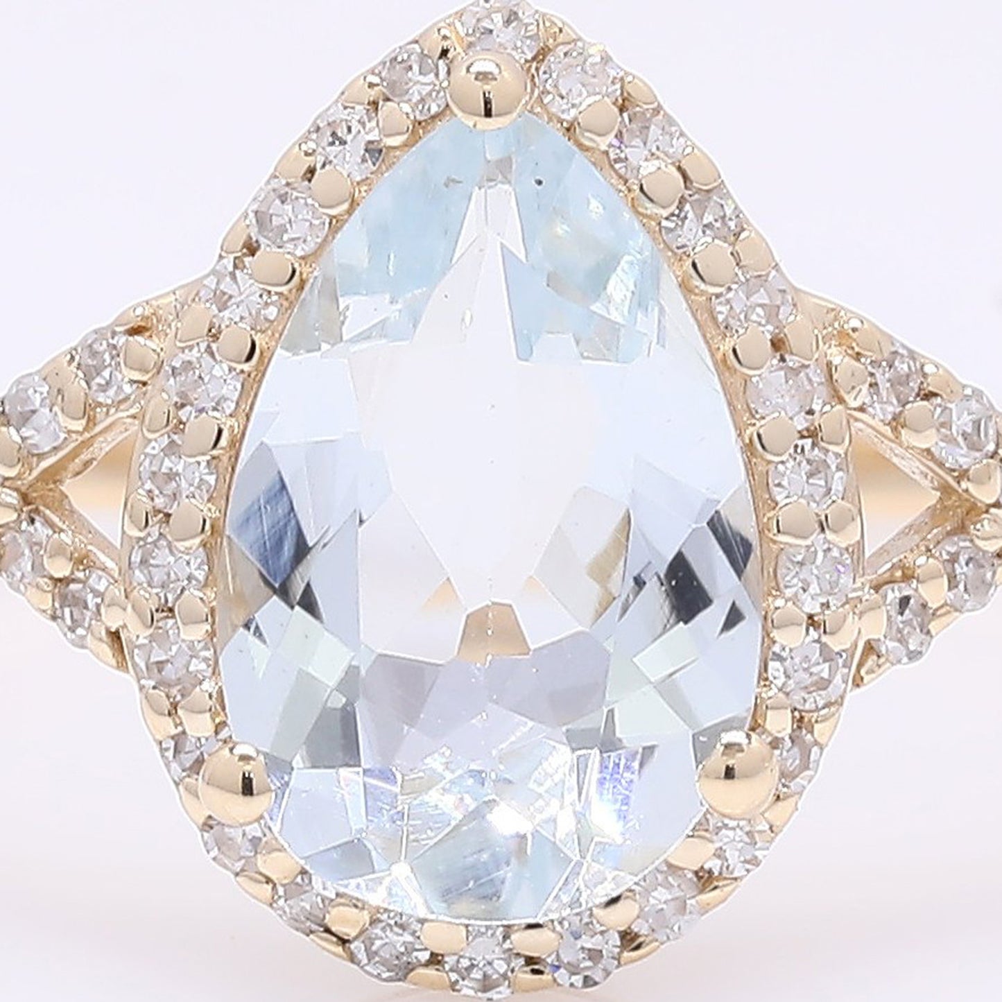 1.15 Ct Pear Mixed Cut Natural Aquamarine 14K Gold Ring