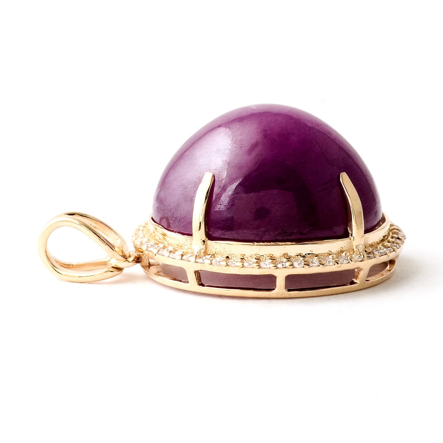 18.41 Ct Oval Cabochon Natural Corundum Ruby 14K Gold Pendant