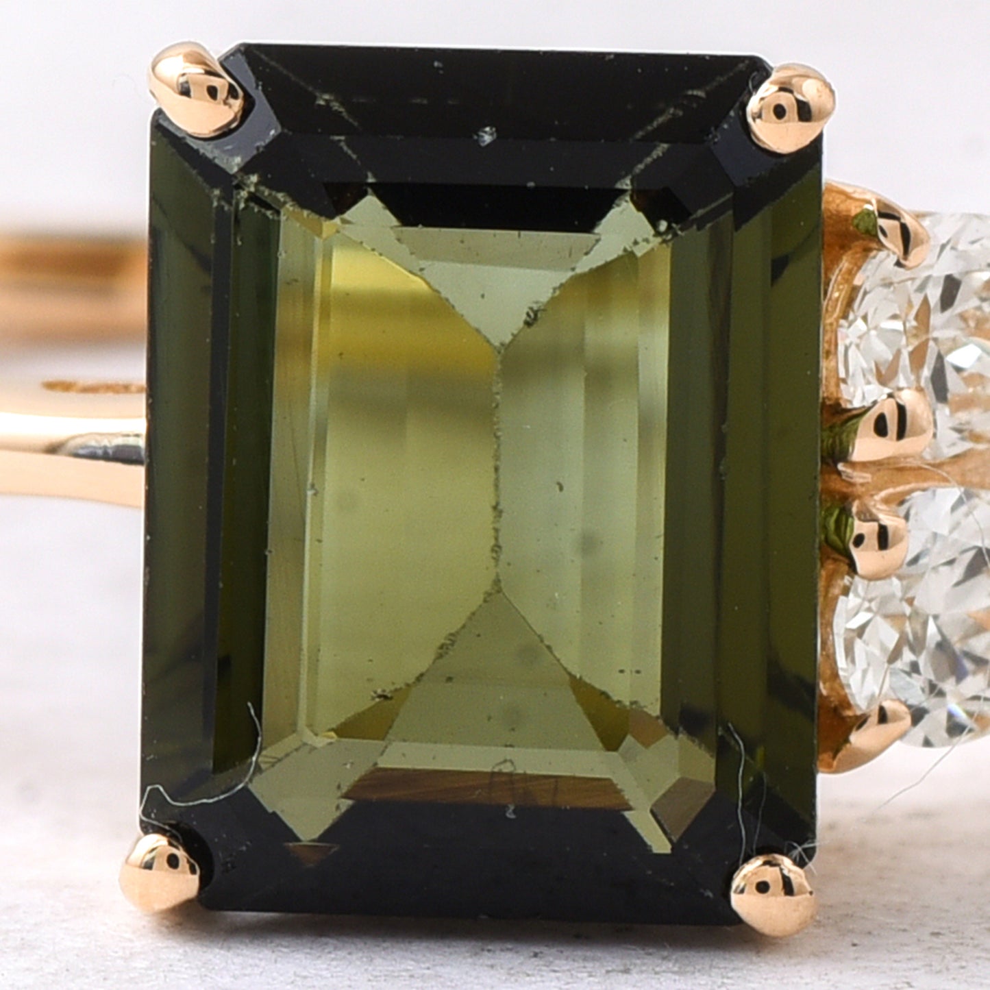 2.42 Ct Octagon Step Cut Natural Green Tourmaline 14K Gold Ring