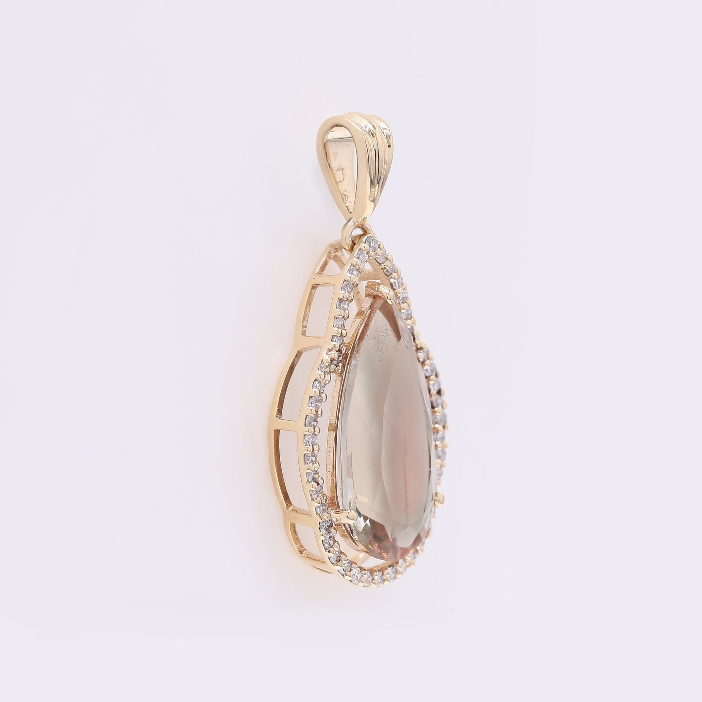 2.96 Ct Pear Mixed Cut Natural Sunstone 14K Gold Pendant