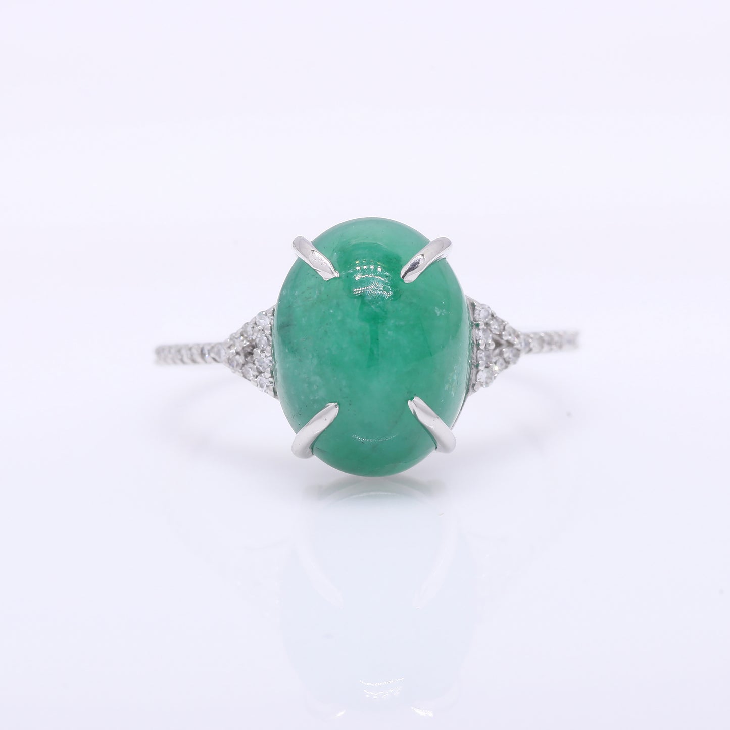 5.83 Ct Oval Cabochon Cut Natural Emerald 950 Platinum Ring