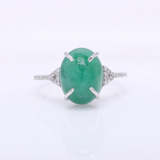 5.83 Ct Oval Cabochon Cut Natural Emerald 950 Platinum Ring