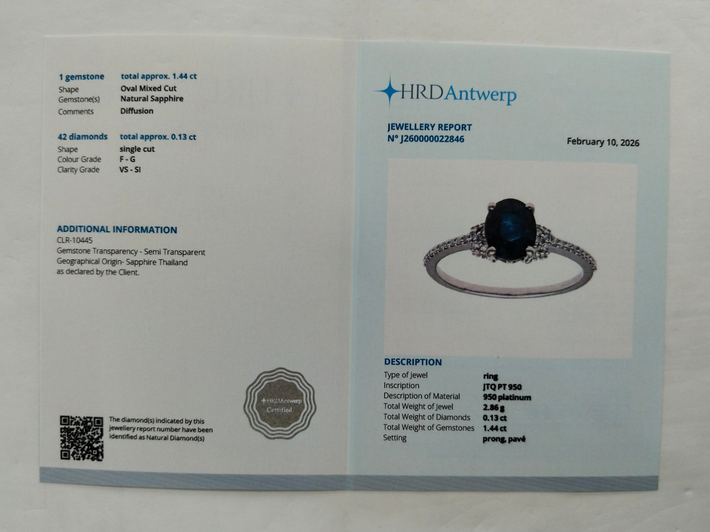 1.57 Ct Oval Mixed Cut Natural Sapphire 950 Platinum Ring