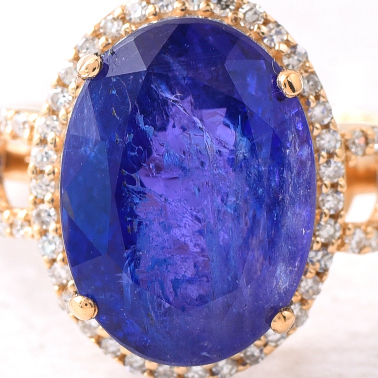 5.92 Ct Oval Mixed Cut Natural Tanzanite 14K Gold Ring
