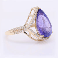 5.26 Ct Pear Mixed Cut Natural Tanzanite 14K Gold Ring
