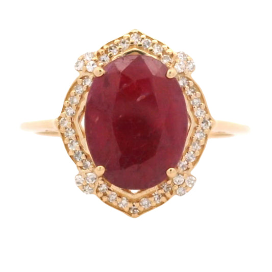 3.39 Ct Oval Mixed Cut Natural Corundum Ruby 14K Gold Ring