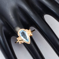 1.32 Ct Pear Mixed Cut Natural Aquamarine 14K Gold Ring