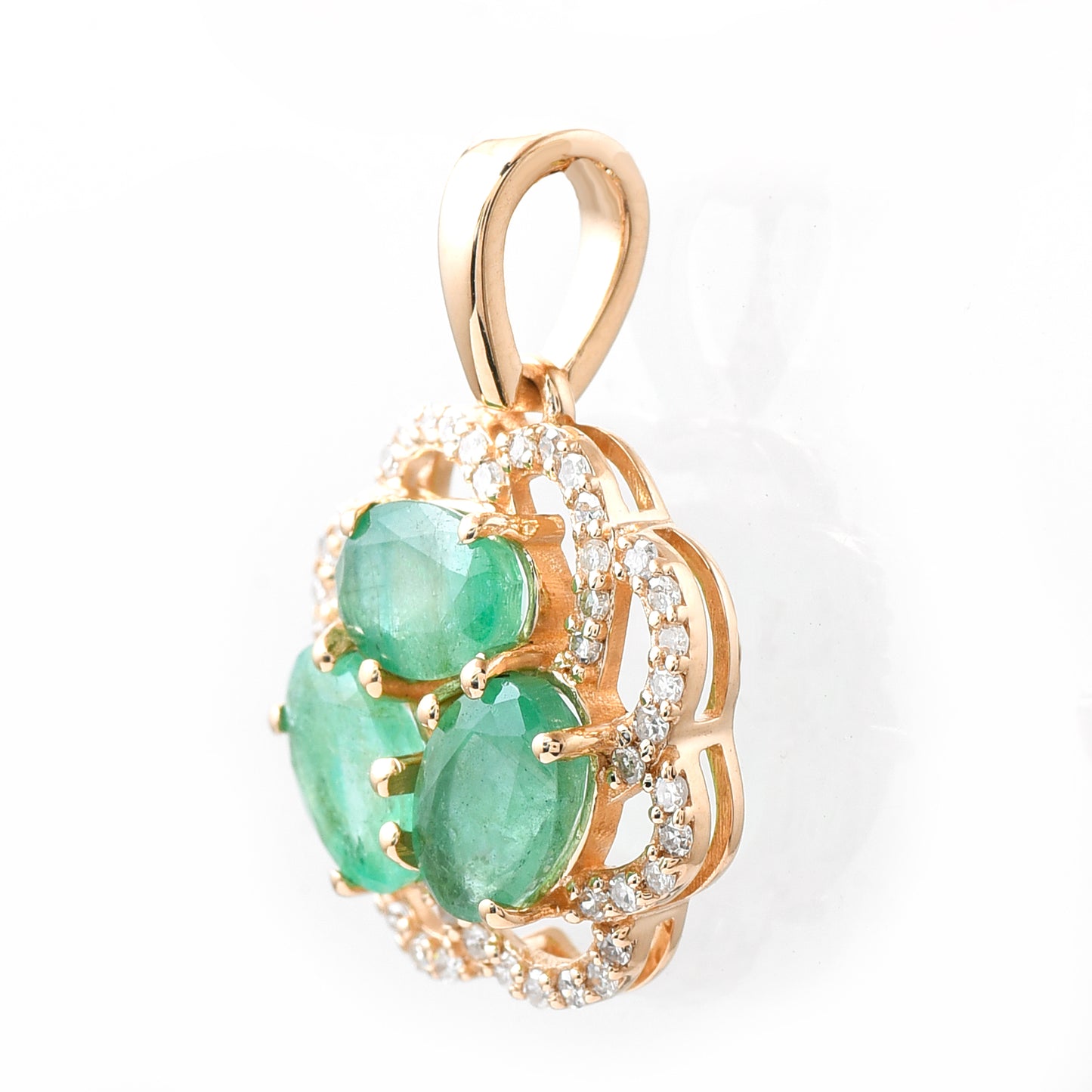 1.53 Ct Oval Mixed Cut Natural Emerald 14K Gold Pendant