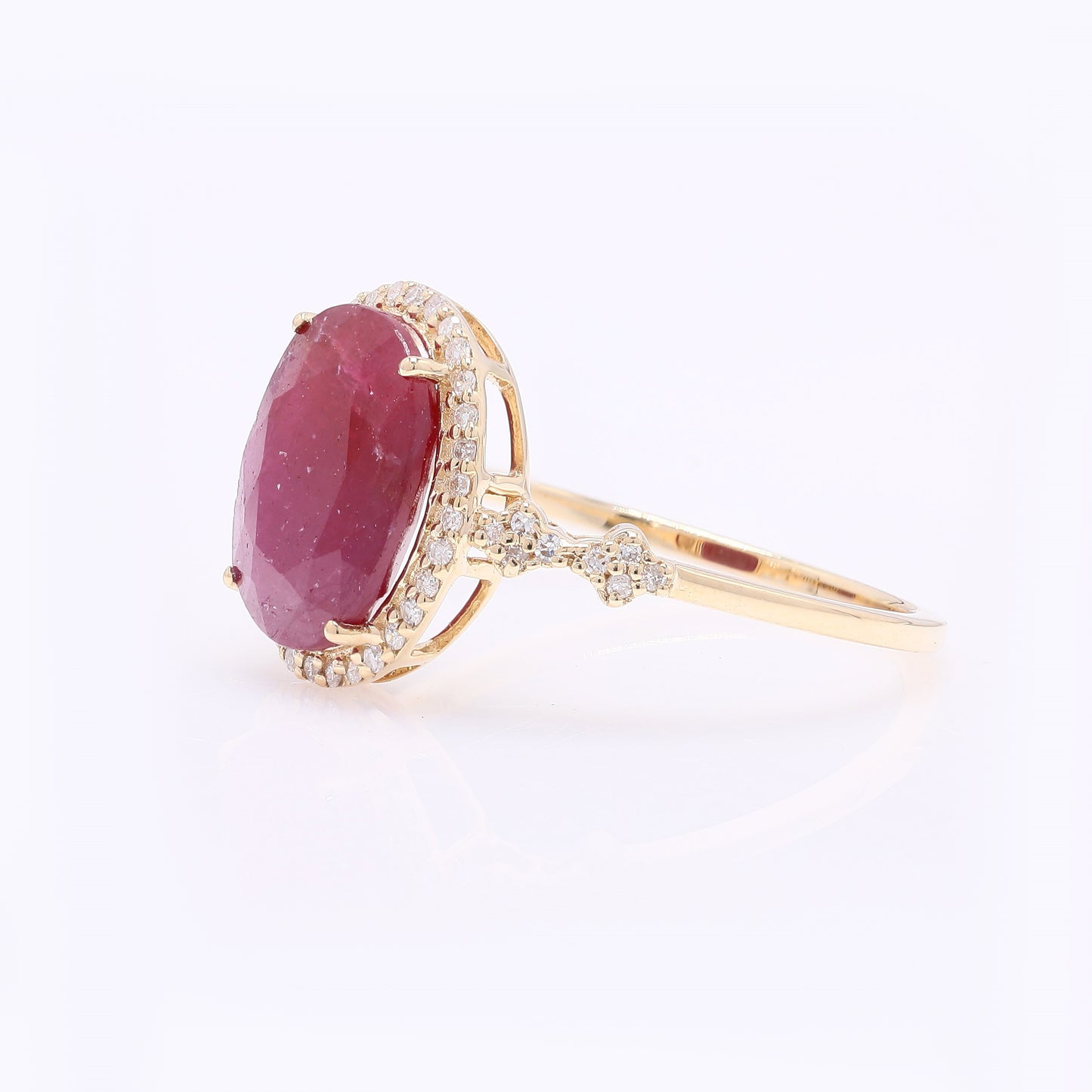 3.36 Ct Oval Mixed Cut Natural Ruby 14K Gold Ring