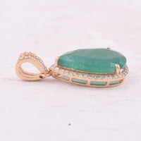 3.53 Ct Pear Mixed Cut Natural Emerald 14K Gold Pendant