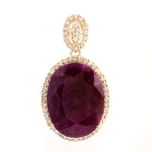 8.16 Ct Oval Mixed Cut Natural Corundum Ruby 14K Gold Pendant